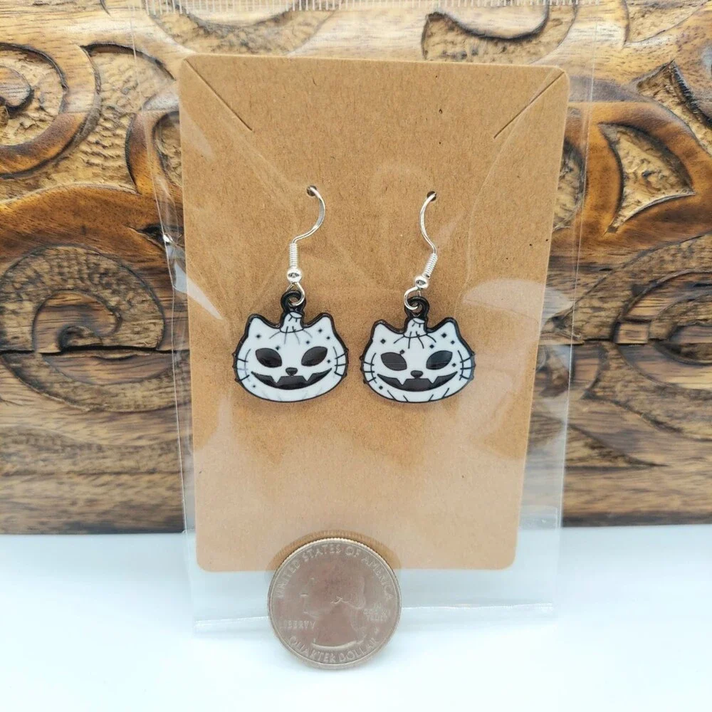 Cat O Lantern Earrings Halloween Pumpkin Cat Earrings